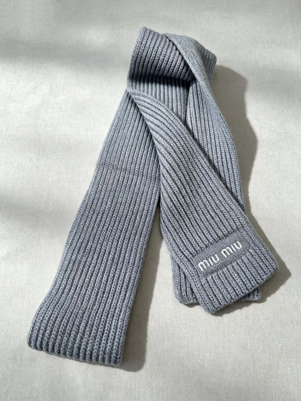 Miu Miu Grey Logo Scarf Luxury Designer Winter Accessory